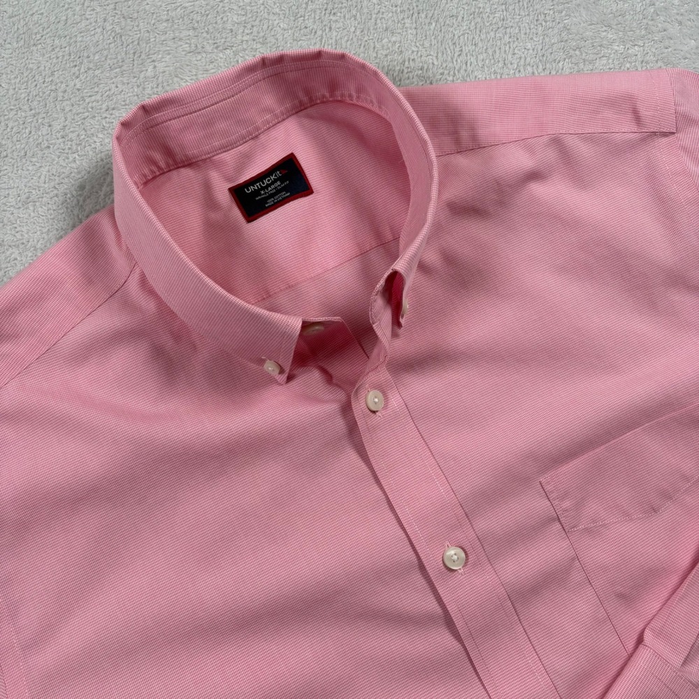 UNTUCKit Mens XL Pink Micro Check Wrinkle Free Slim Fit Button Down Shirt 3304